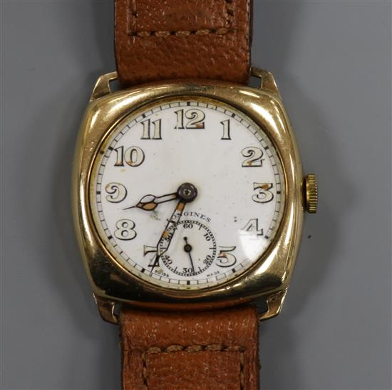 A gentlemans 1940s 9ct gold Longines manual wind wrist watch,